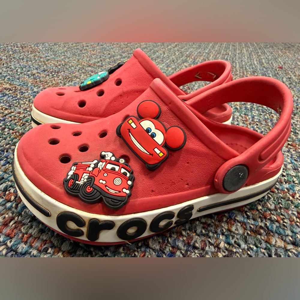 CROCS Kids' Red Classic Clogs with Cars Character Charms - Picture 2 of 12